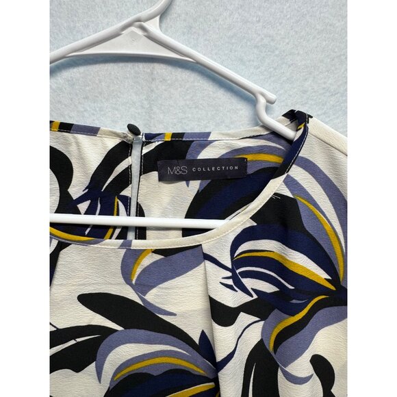 M&S Collection Womens Cream & Navy Floral Print Blouse With 3/4 Sleeves Size 20 - Picture 2 of 10